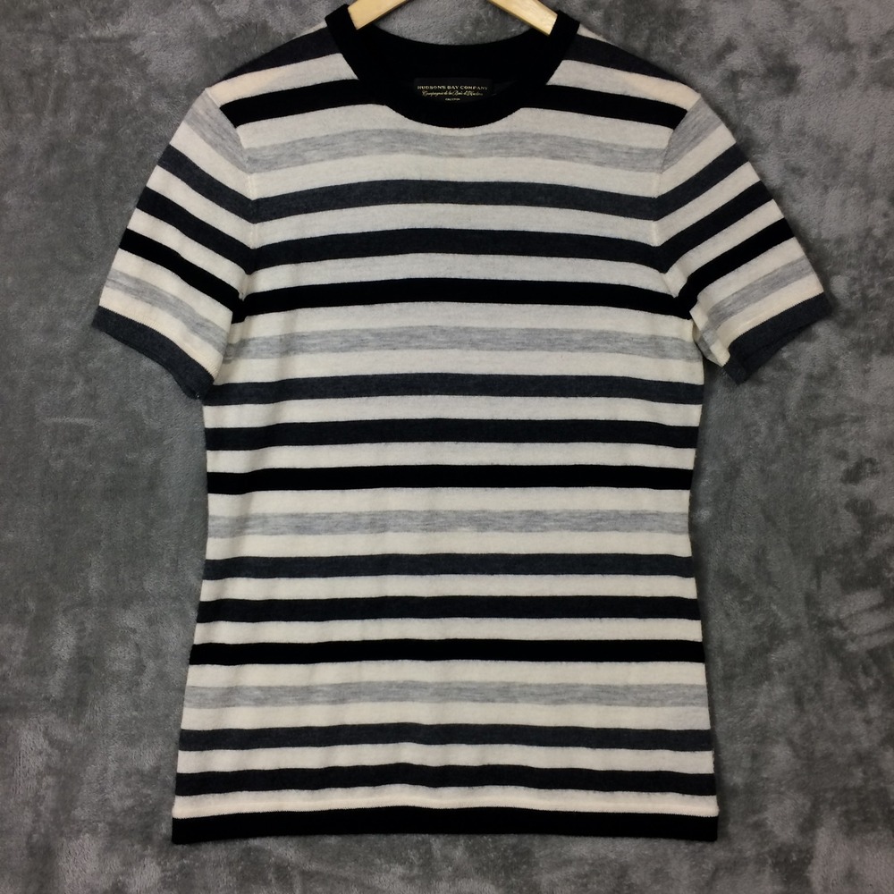 Hudsons Bay Company Cashmere Sweater Womens Medium Striped Short Sleeve Luxury